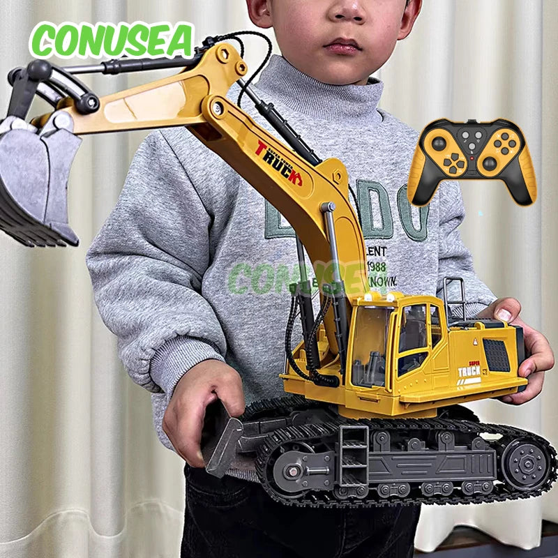 Alloy RC Excavator Truck Toy Remote Control Engineering Vehicle Electric Construction for Kids Boys Birthday Gift