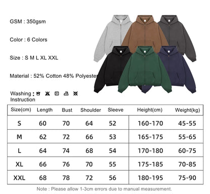 ZODF Trendy 2025 Winter Man Solid Fleece Boxy Hoodies Unisex 350gsm Double Head Zipper Hooded Sweatshirts Coat HY1122