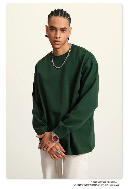 ZODF Autumn Winter 425gsm Long Sleeve T-Shirt American Retro Unisex Loose Heavyweight Basic Cotton T Shirts TEE HY0676