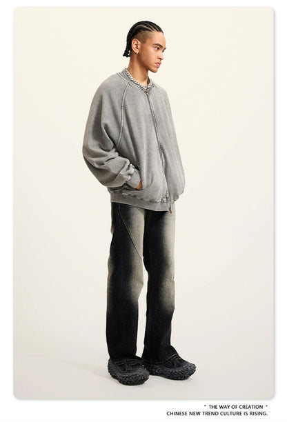 ZODF New Winter Washed Double Zipper Jackets For Men Unisex Loose Heavy Weight 450gsm Raglan Sleeve Cotton Coats HY0654