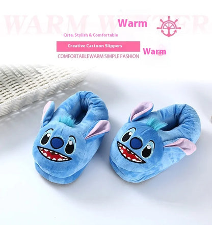 Disney Stitch Cotton Slipper Anime Cartoon Winter Warm Indoor Shoes Toys Plush Stuffed Home Slippers Woman Girl Christmas Gifts