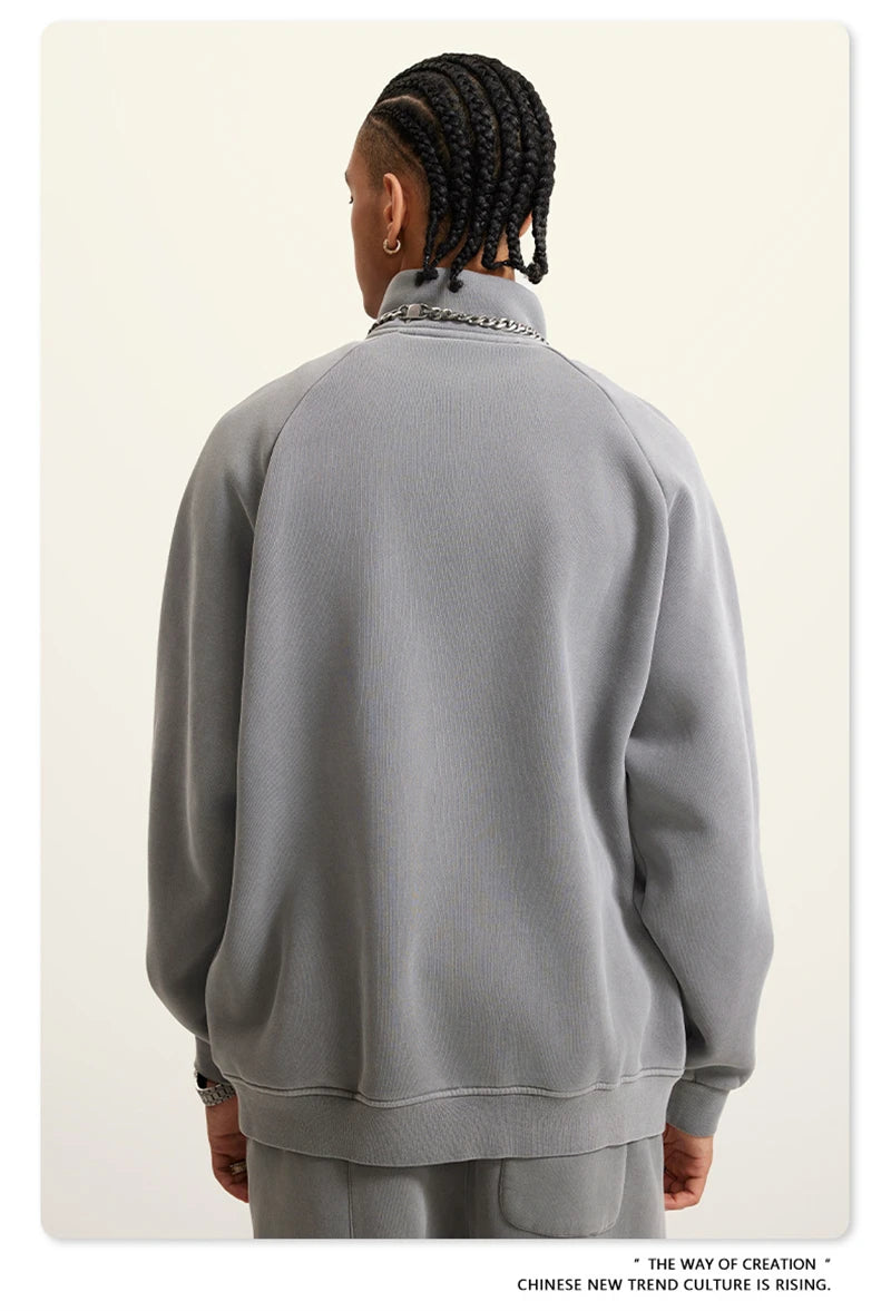 ZODF Retro Winter Men Washed Fleece Zipper Jackets Unisex Loose Oversized 400gsm Raglan Sleeve Coats Streetwears HY0649