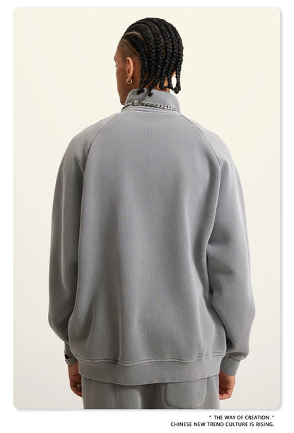 ZODF Retro Winter Men Washed Fleece Zipper Jackets Unisex Loose Oversized 400gsm Raglan Sleeve Coats Streetwears HY0649