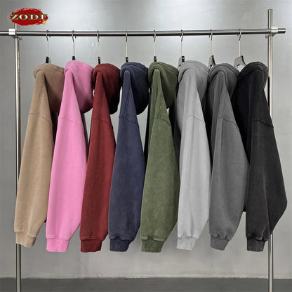 ZODF New 2025 Winter Man's Fleece Zipper Hoodies Unisex Retro 370gsm Loose Boxy Batik Washed Hooded Coats Sweatshirts HY1164
