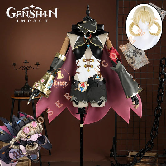 Genshin Impact Jahoda Cosplay Costume Wig Uniform Cloak Hat Glasses Headwear Outfit Halloween Party for Women Girls Props iCoser