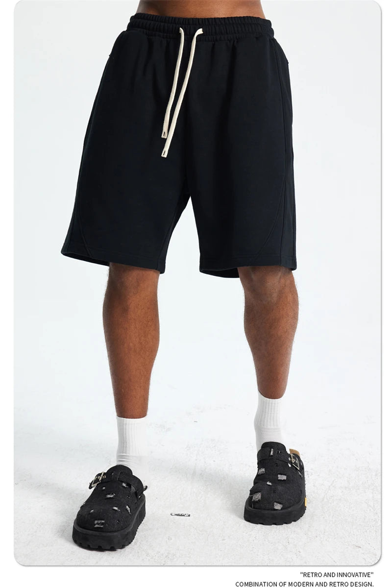 ZODF Trendy 2025 Men Summer Patchwork 345gsm Shorts Unisex Casual High Street Loose Fit Sport Solid Shorts Streetwears HY1053