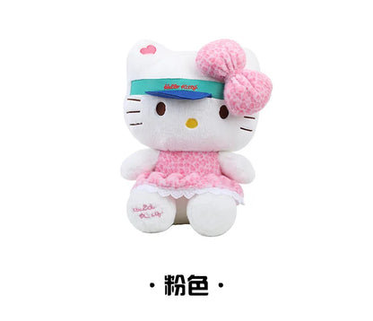 New Sanrio Plush Leopard Print Baseball Cap KT Cat Hello Kitty Stuffed Animal Kitten Pillow Doll for Kids Birthday Xmas Gift For