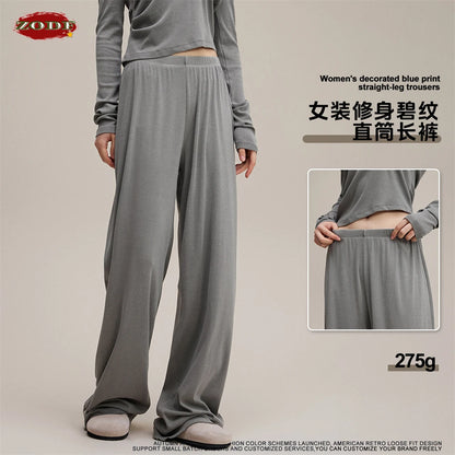 ZODF Women 2025 Solid Comfortable Loose Pants Girls Female 275gsm Solid Wide Lge Straight Trousers Brand Bottoms HY1137