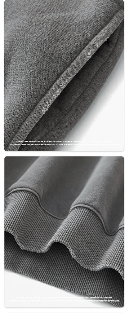 ZODF Vintage 350gsm Man Washed Boxy Fleece Hoodie Unisex Loose Ripped Warm Button Winter Hooded Pullovers Brand Clothing HY0053