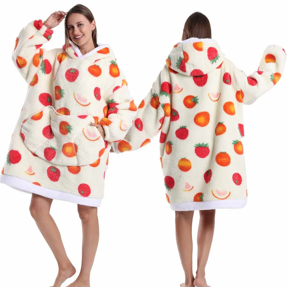 Oversized Hoodie Blanket for Adults Leopard Red Blue Black Fluffy TV Blanket Warm Thick Man Woman Winter Halloween Christmas Pjs