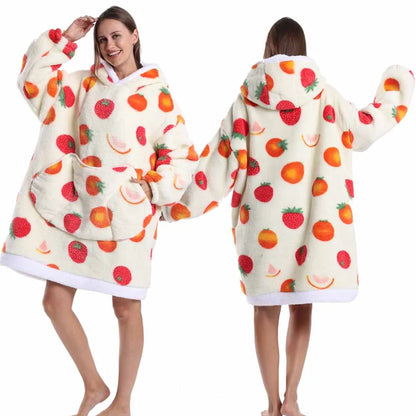 Oversized Hoodie Blanket for Adults Leopard Red Blue Black Fluffy TV Blanket Warm Thick Man Woman Winter Halloween Christmas Pjs