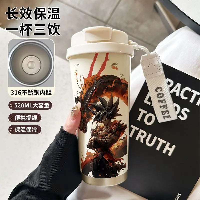 520ml Dragon Ball Thermos Cup Vegeta Water Bottle Son Goku Coffee Mug Large Capacity Drinking Bottle Kids Student Water Cup Gift