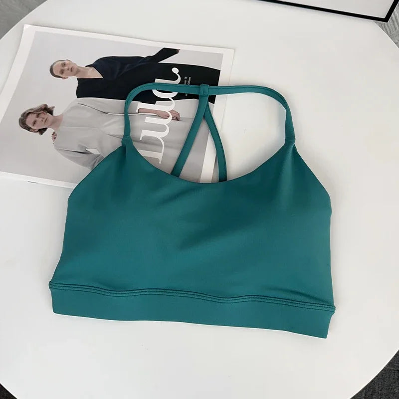Women Fitness Sports Bra Top Sexy Beauty Back Shockproof Quick-Dry Gym Crop for Running Pilates Yoga - Bluish Green / L