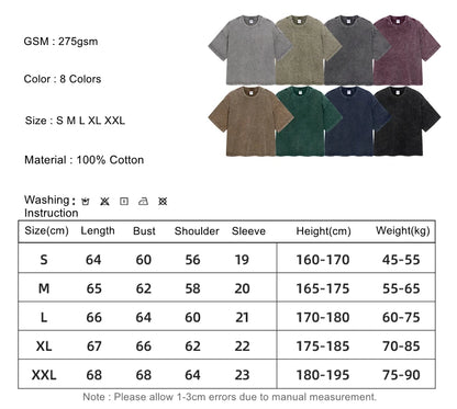 ZODF New Hip Hop Washed Cotton Boxy T-Shirts For Men Unisex Retro Loose Fit Basic Short Version T Shirt Brand Tops HY1076