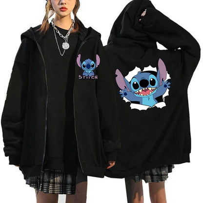 Women's Clothing Deals Aesthetic Youth Sweatshirts Black Zip Hoodies Disney Lilo & Stitch Winter Sweaters Women's Coats Jackets