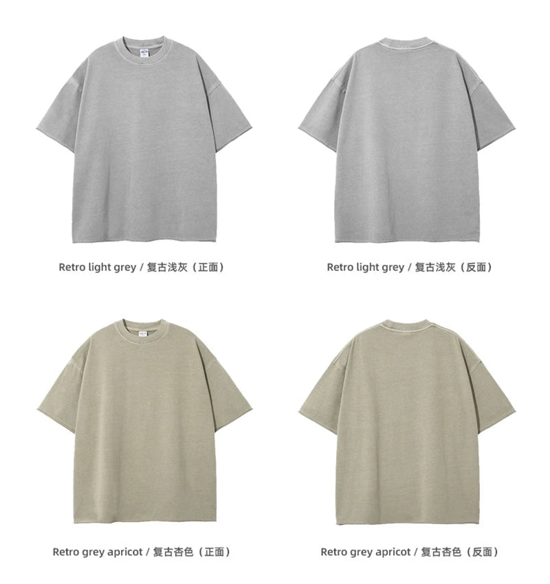 ZODF 2025 High Street Men Batik Washed Solid T Shirts Unisex Summer Loose Edge Noshrink 275gsm Cotton T-Shirt Streetwears HY0466