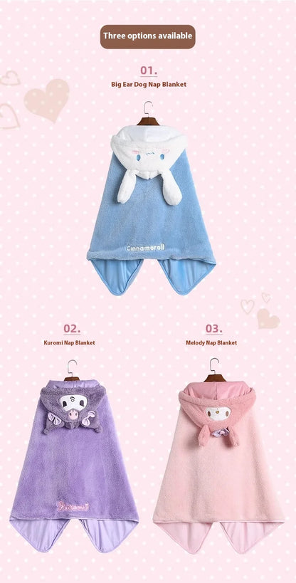 Cartoon Cute Cinnamoroll Kuromi My Melody Blanket Hooded Poncho Blanket Office Nap Blanket  Conditioning Blanket Surprise Gift
