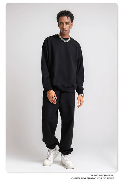 ZODF Fashion Autumn Men Solid 360gsm Sweatshirt Unisex Solid Loose Sport O Neck Pullovers Brand Clothes HY0938