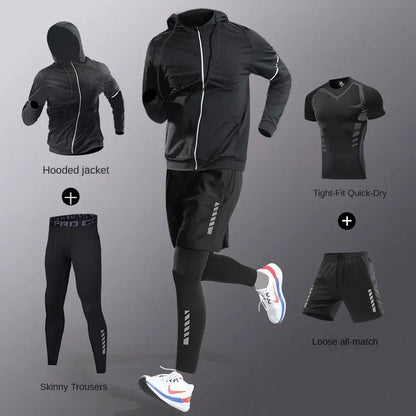 3-7pcs Men’s Ice Fiber Quick-Dry Running Fitness Tracksuit Full Set for Marathon Training Cycling Jogging Gym