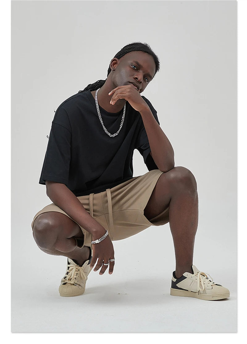 ZODF New Summer Men 275gsm Cotton T Shirts Unisex Women High Street Oversized FG Noshrink Solid T-Shirt Streetwears HY0152