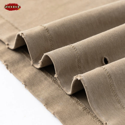 ZODF 2025 Summer 285gsm Washed Tank Tops For Men Unisex American Retro Cut Distressed Oversized Sleeveless TEE Vest HY1006