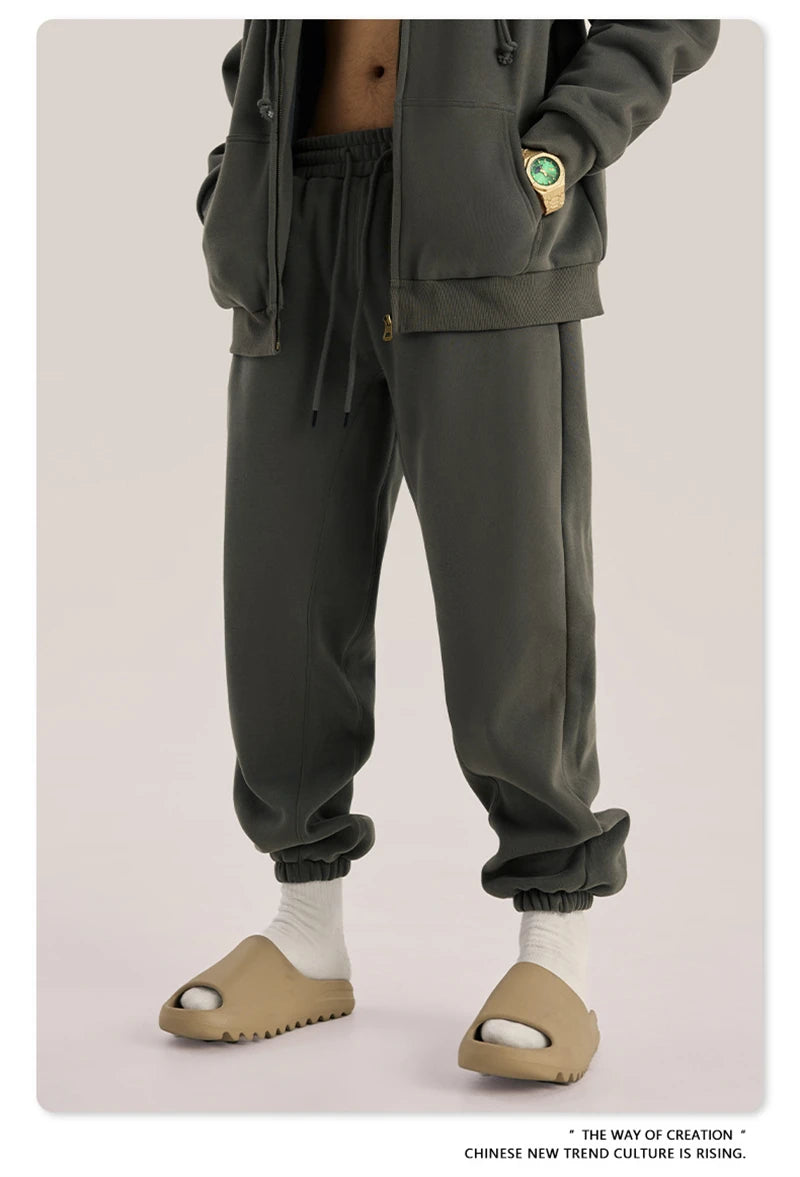ZODF Unisex 345gsm Fleece Sweatpants Loose Fit Retro Hip Hop Winter Joggers HY0005