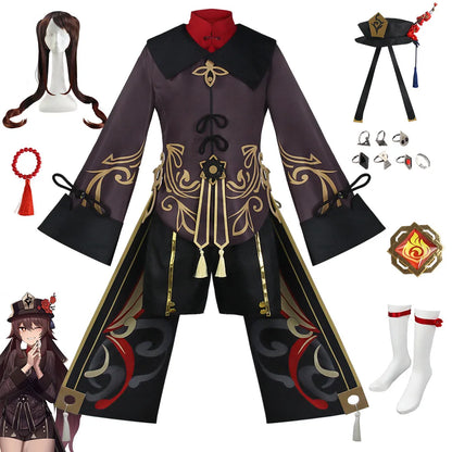 CosZtkhpCN Hu Tao Cosplay Costume Adult Polyester Set - Clothes with wigs / XL
