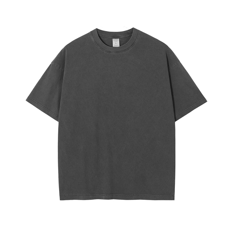 ZODF New Summer Solid Washed Cotton T-Shirts Streetwears For Men Unisex Retro High Street 275gsm Basic Tees Brand Tops HY0071