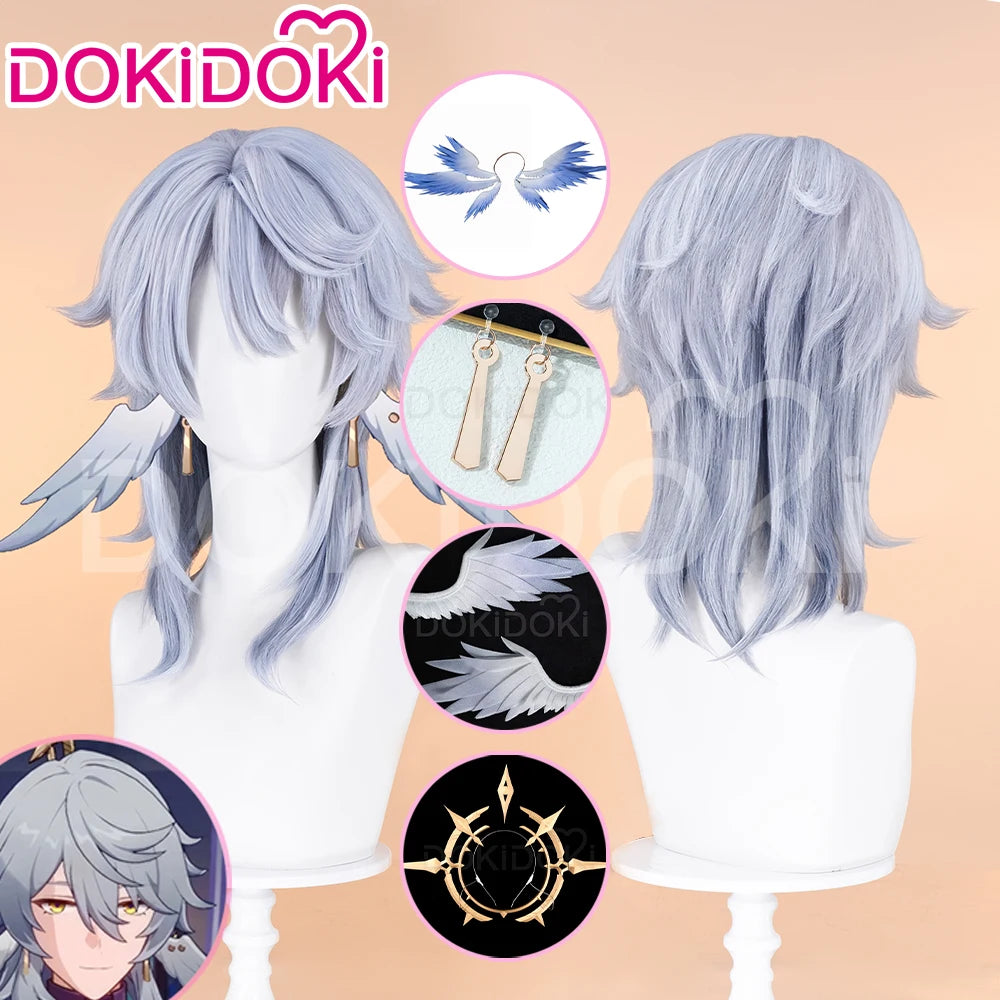 IN STOCK Sunday Cosplay Wig Game Honkai:Star Rail DokiDoki Men 48cm Layered Gradient Wig Sunday Wings Headwear Ear Clip Free Cap