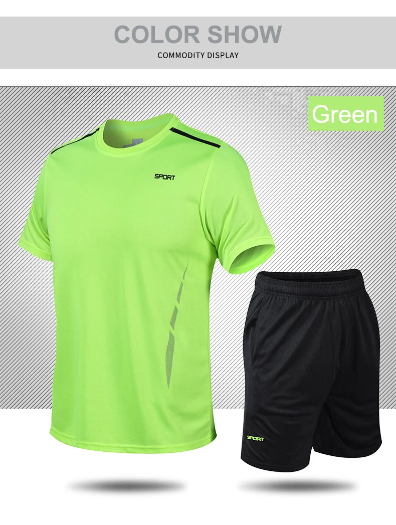 Chrlck Men’s Quick Drying Breathable Running and Outdoor Sports Set – T-Shirt Shorts with Soft Elasticity for Hiking