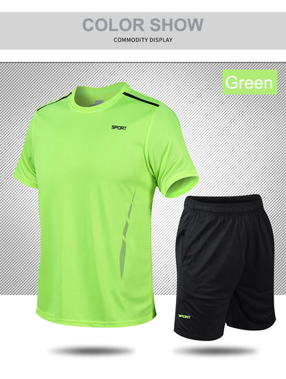 Chrlck Men’s Quick Drying Breathable Running and Outdoor Sports Set – T-Shirt Shorts with Soft Elasticity for Hiking