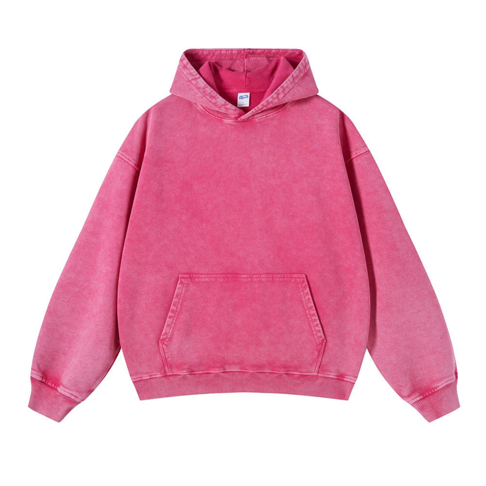 ZODF Autumn Winter Men 420gsm Heavyweight Washed Cotton Hoodie Streetwear Sweatshirt HY0307 - Rose Red / XXL / China