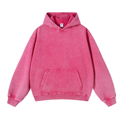 ZODF Autumn Winter Men 420gsm Heavyweight Washed Cotton Hoodie Streetwear Sweatshirt HY0307 - Rose Red / XXL / China