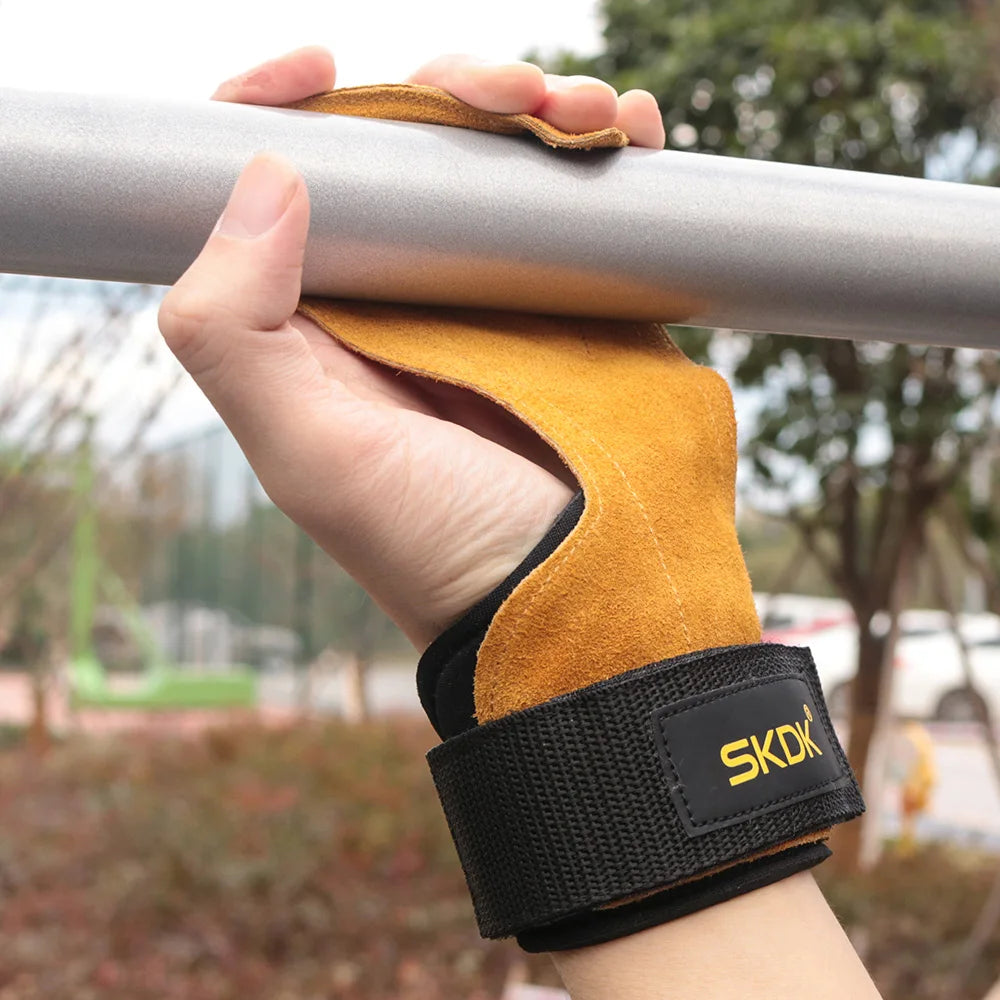 The Codex Cowhide Gym Grips with Wrist Wraps for Men and Women – Weightlifting Fitness Workout Palm Guards