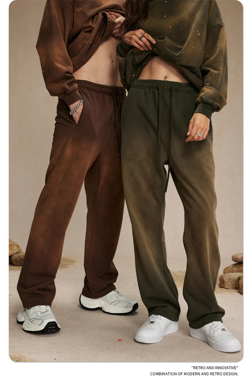 ZODF Retro Autumn Men's Washed Pants Retro Unisex Heavy Weight 450gsm Sports Knitted Straight Trouser Brand Clothes HY0916