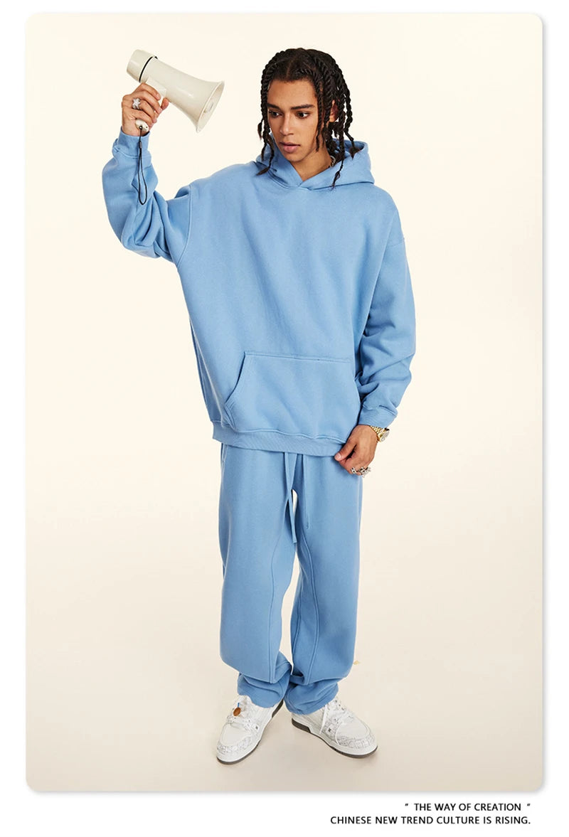 ZODF New 2024 Autumn Winter Men 345gsm Fleece Hoodies Unisex Women Relax Fit Warm Solid Hooded Pullovers Sweatshirts HY0863