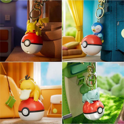 Original Pikachu Keychain with Light 7cm Cartoon Anime Doll Keyring Ornament bag decoration KeyChain Jewelry Pendant for Kids