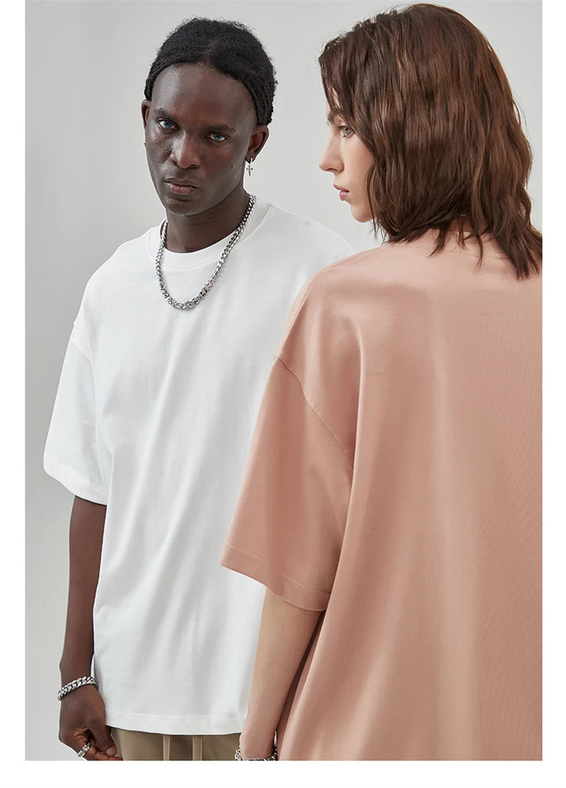 ZODF New Summer Men 100% Cotton Solid T Shirts Unisex High Street Heavy Weight 305gsm Oversized FG Noshrink T-Shirt Tops HY0165