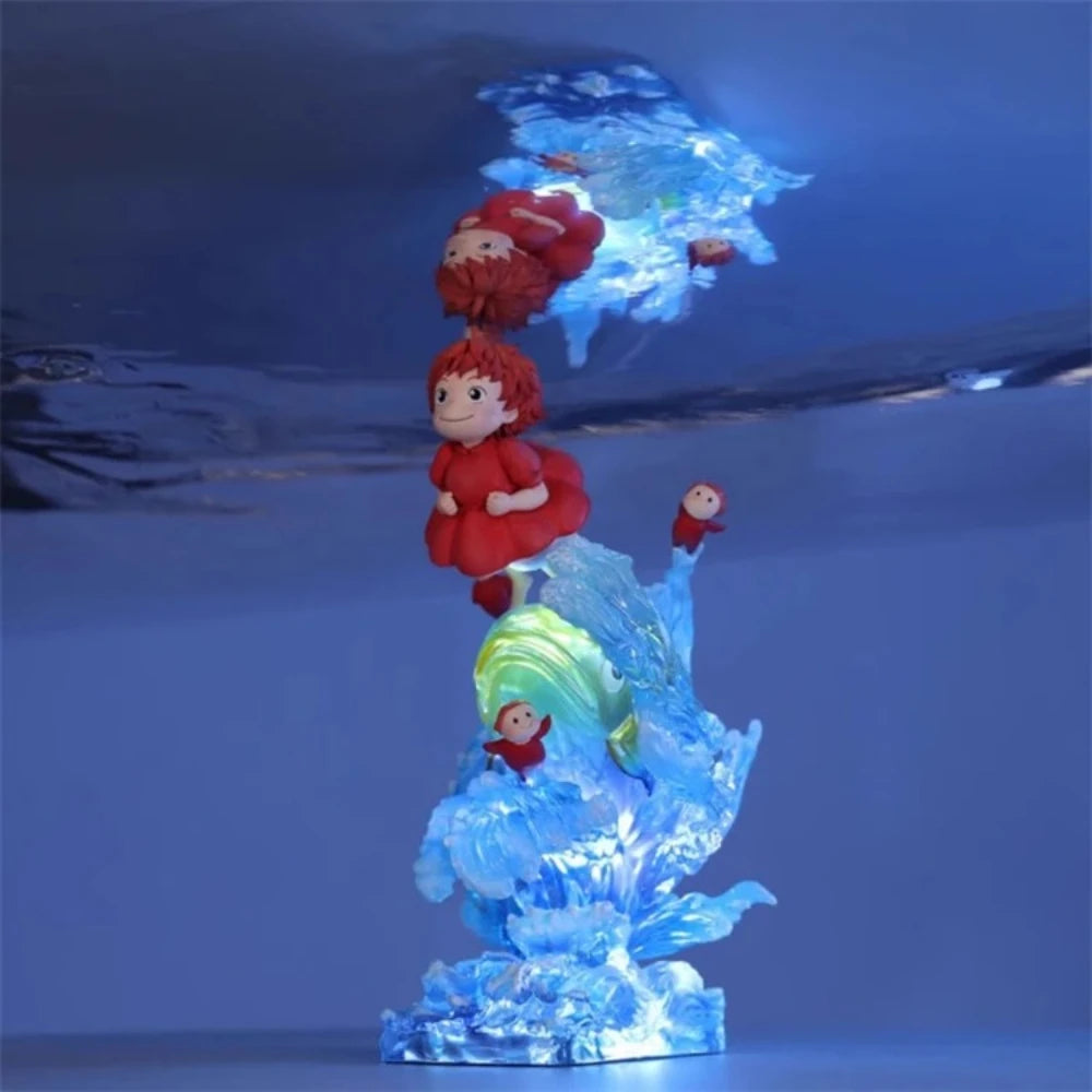21cm Goldfish Hime On The Cliff Anime Figure Goldfish Hime Tripping Ponyo Statue Model With Light Collection Toy Desk Decor Gift