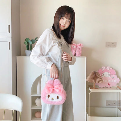 Sanrio My Melody Cosmetic Bag Lovely Plush Bag Handbag Large Capacity Coin Purse Cosmetic Storage Bag Messenger Bag Gifts Girl