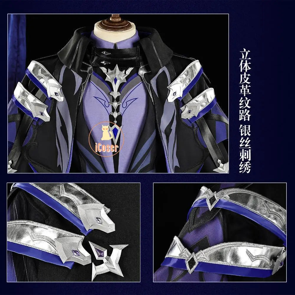 Genshin Impact Kyryll Chudomirovich Flins Cosplay Costume Wig Uniform Cloak Outfit Halloween Party for Women Men Props Carnival