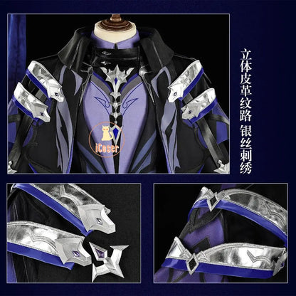 Genshin Impact Kyryll Chudomirovich Flins Cosplay Costume Wig Uniform Cloak Outfit Halloween Party for Women Men Props Carnival