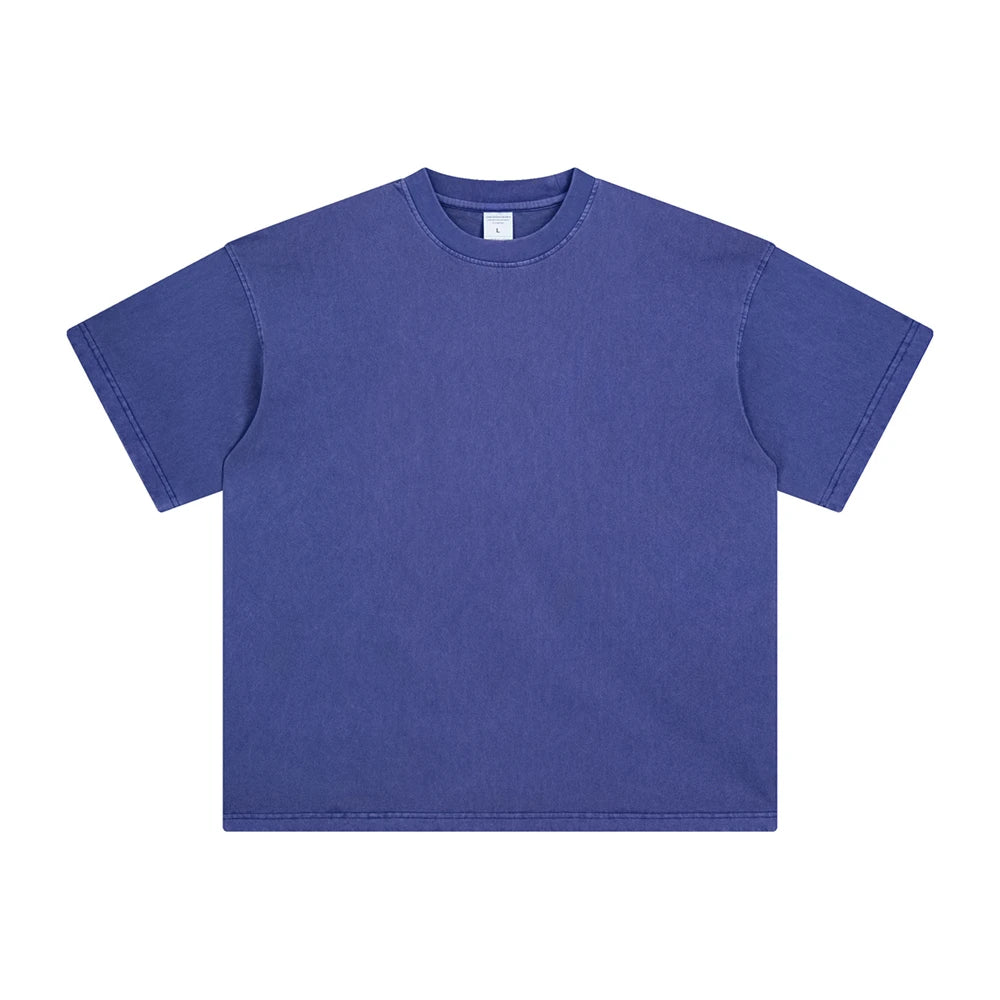 ZODF Men 2024 Retro Summer Washed Solid Cotton T-Shirts Unisex Retro Loose High Street 250gsm Basic Tees Streerwears HY0075