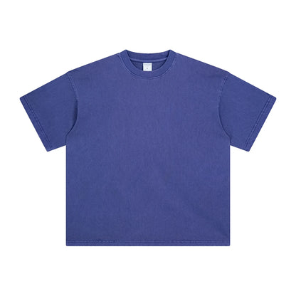 ZODF Men 2024 Retro Summer Washed Solid Cotton T-Shirts Unisex Retro Loose High Street 250gsm Basic Tees Streerwears HY0075