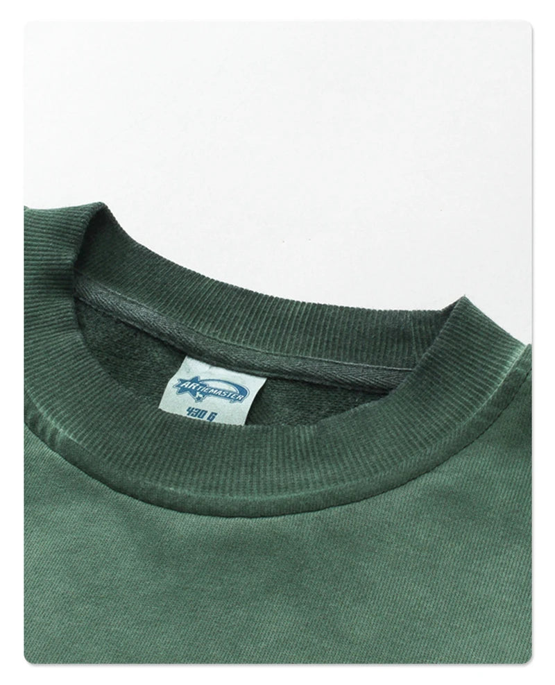 ZODF 2024 Autumn Men's Washed Sweatshirt Unisex Women Retro Solid 430gsm Terry Cotton O Neck Pullovers Coat HY0880