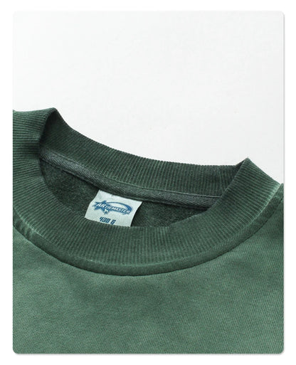 ZODF 2024 Autumn Men's Washed Sweatshirt Unisex Women Retro Solid 430gsm Terry Cotton O Neck Pullovers Coat HY0880