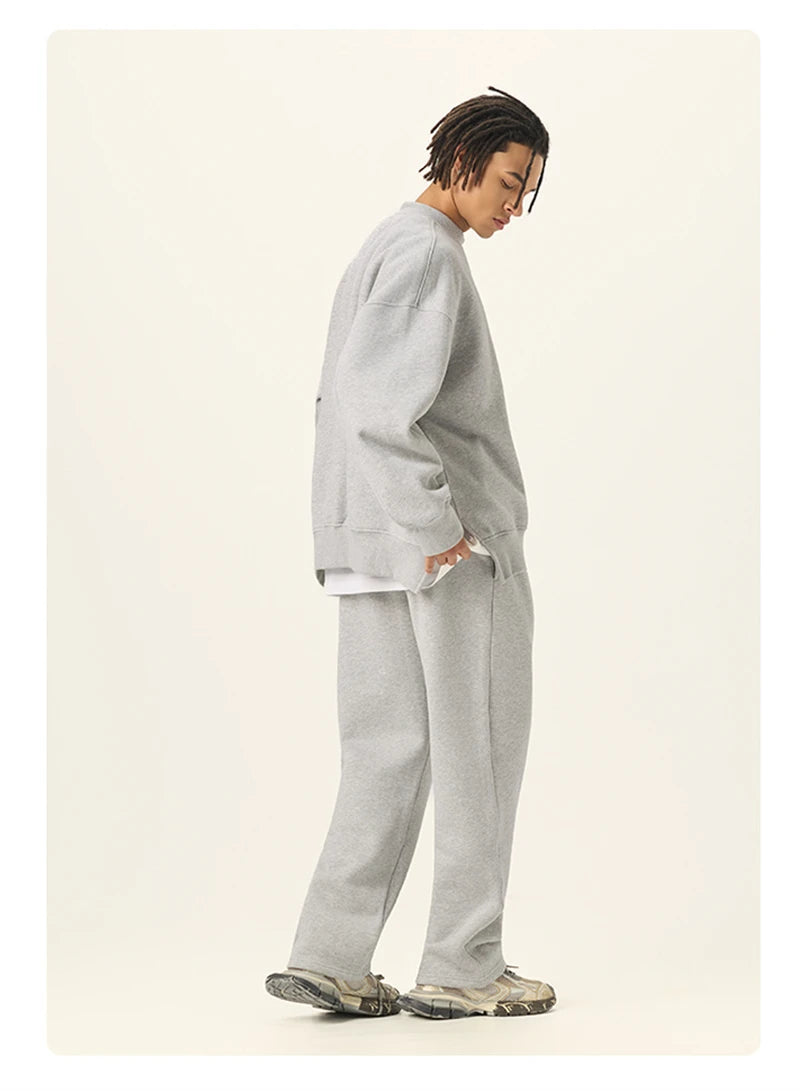 ZODF Fashion Men Winter Side Split Fleece Sweatshirt Winter Unisex Oversized 350gsm O Neck Warm Pullovers Brand Clothing HY0058