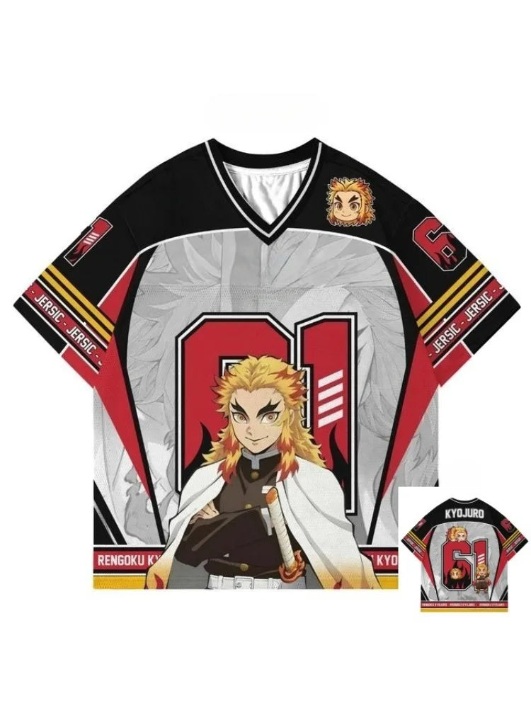 Demon Slayer Kyojuro Rengoku Anime Series Number 61 Jersey Oversize Kpop Baseball Hockey Outfit T-shirt Daily Unisex Tops Tees