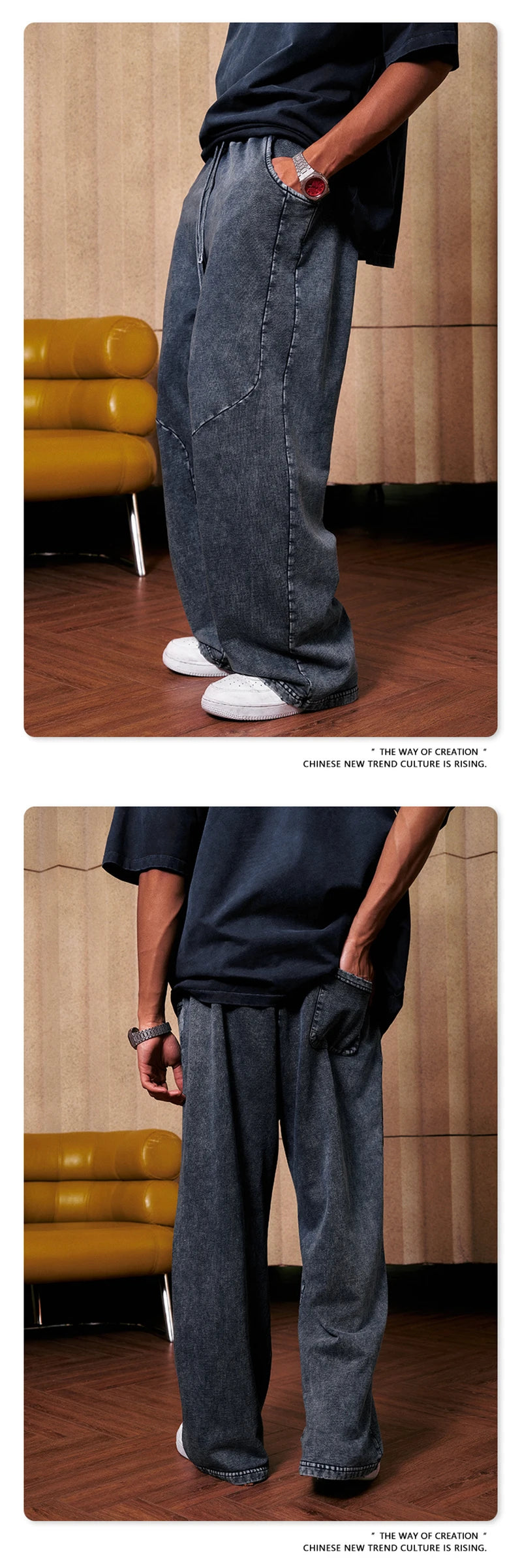 ZODF Retro 2024 Spring Men Washed Cotton Straight Pants Unisex Casual 330gsm Distressed Loose Trousers Brand Clothes HY0830