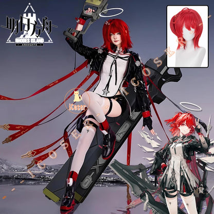 Arknights Exusiai The New Covenant Cosplay Costume Wig Uniform Headwear Earrings Halloween Party for Women Girls Carnival Outfit